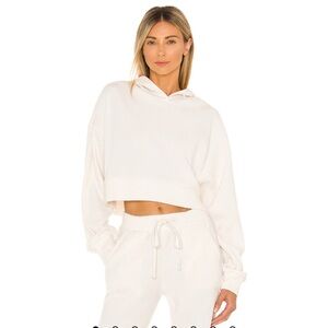 ALO Yoga White Cropped Oversized Hoodie Sweatshirt